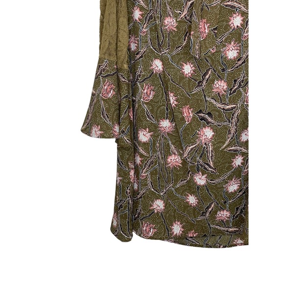 Entro Women's Top Floral Sheer Lace Cold Shoulder Flare Sleeves Green/Pink Small - Picture 7 of 12